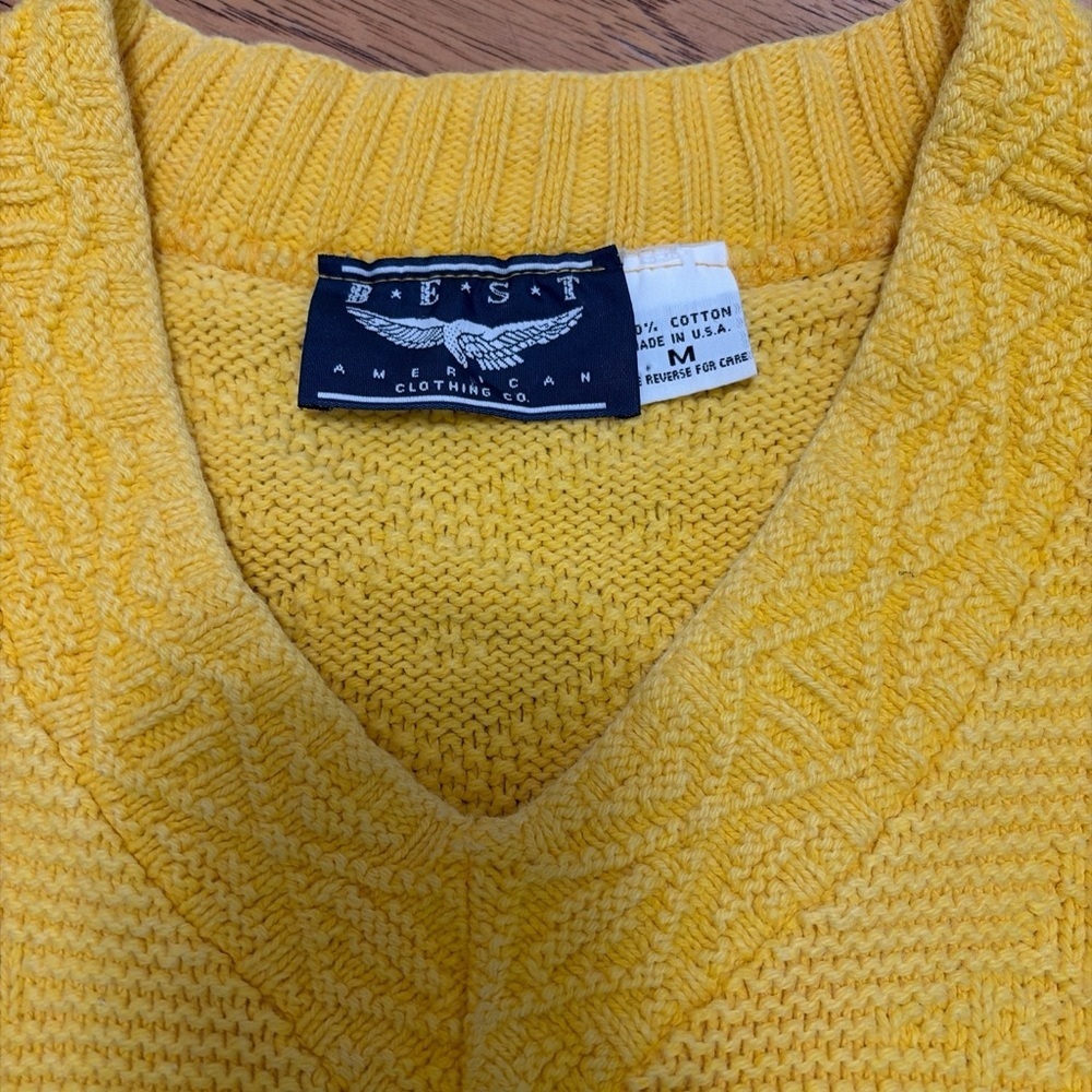 Bright Yellow Vintage V-Neck Textured Sweater Medium - Picture 2 of 7